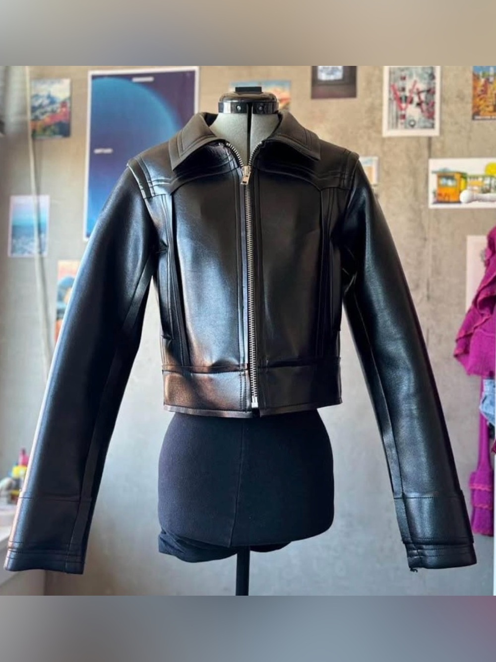 Anthropologie Black Leather Zip-Front Jacket